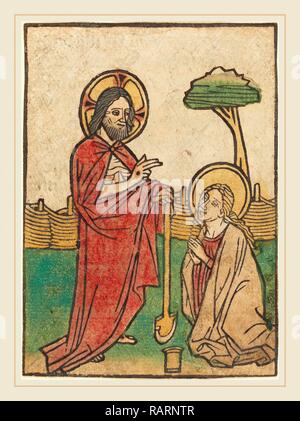 Ludwig of Ulm (German, active 1450-1470), Noli me tangere, hand-colored woodcut (blockbook page). Reimagined Stock Photo
