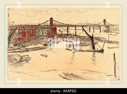 James McNeill Whistler (American, 1834-1903), Old Hungerford Bridge, 1861, etching. Reimagined by Gibon. Classic art reimagined Stock Photo