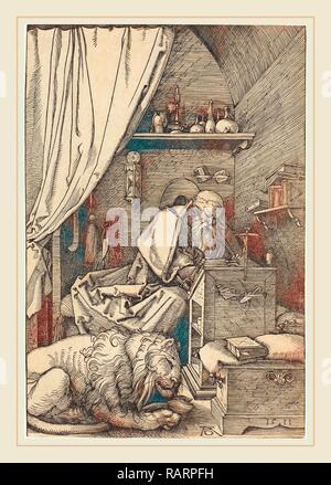 Albrecht Dürer (German, 1471-1528), Saint Jerome in His Cell, 1511, woodcut. Reimagined by Gibon. Classic art with a reimagined Stock Photo