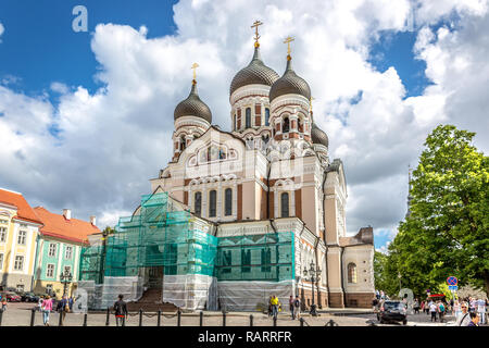 Tallin, Estonia - June 24th 2018 - The Alexander Nevsky Cathedral being under construction in Tallin, the capital of Estonia in Europe Stock Photo