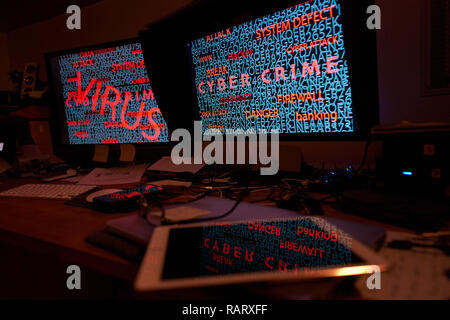 Workspace where Hacker steal huge private data sets from politicians, journalists, artists and celebrities in Germany and published everything on the  Stock Photo