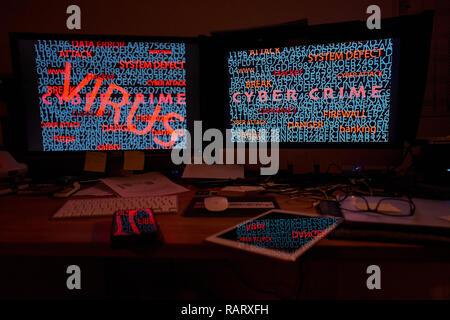 Workspace where Hacker steal huge private data sets from politicians, journalists, artists and celebrities in Germany and published everything on the  Stock Photo