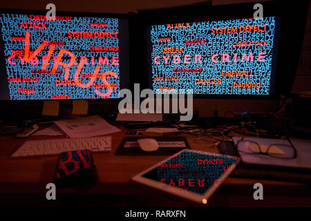 Workspace where Hacker steal huge private data sets from politicians, journalists, artists and celebrities in Germany and published everything on the  Stock Photo
