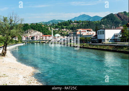 Riverbank along the Neretva river, Konjic, Bosnia and Herzegovina Stock Photo