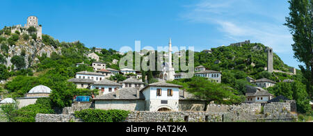 Medieval citadel ruins and 14th century Hajji Alija Mosque, Pocitelj, Bosnia and Herzegovina Stock Photo