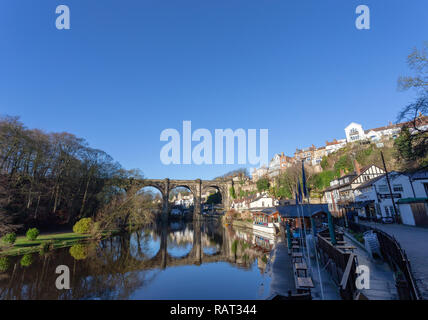 Knaresborough Railway Viaduct from next to the River Nidd, North Yorkshire, England, UK Stock Photo