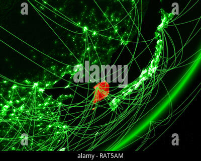 South Korea on green model of planet Earth with network representing ...