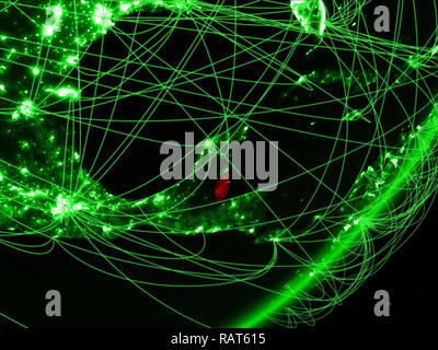 Belize on green model of planet Earth with network representing blue ...