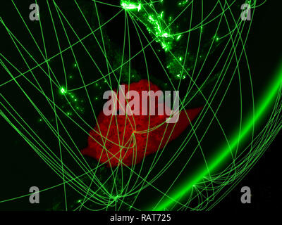 Ethiopia on green model of planet Earth with network at night. Concept ...