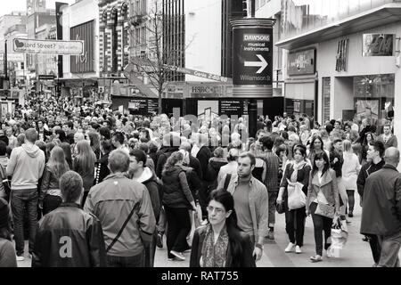 LIVERPOOL, UK - APRIL 20, 2013: People shop in Liverpool, UK. Liverpool City Region has a population of around 1.6 million people and is one of larges Stock Photo