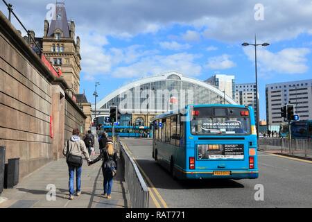 LIVERPOOL, UK - APRIL 20, 2013: People ride bus in Liverpool, UK. Liverpool City Region has a population of around 1.6 million people and is one of la Stock Photo