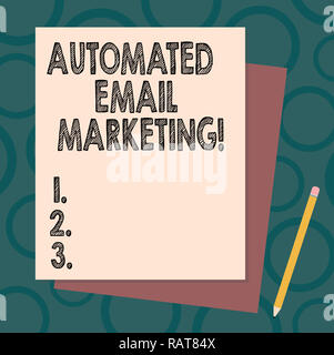 Handwriting text writing Automated Email Marketing. Concept meaning Email sent automatically to list of showing Stack of Blank Different Pastel Color  Stock Photo