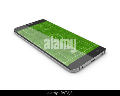 Conceito de futebol on-line com telefone celular 3d e futebol em