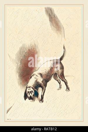 Odilon Redon (French, 1840-1916), The Dog, 1896, lithograph in brown and black. Reimagined by Gibon. Classic art with reimagined Stock Photo