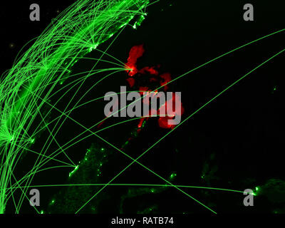 Philippines on green model of planet Earth with network at night ...