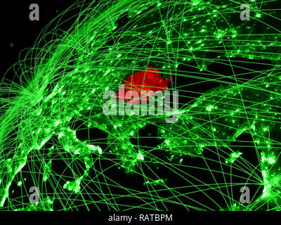 Romania on green model of planet Earth with network representing blue ...