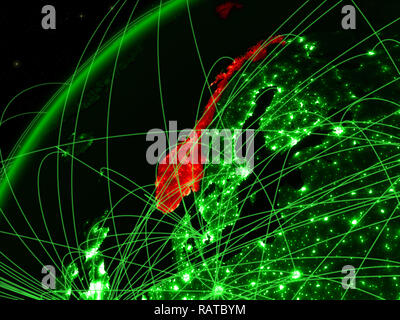 Norway on green model of planet Earth with network at night. Concept of ...