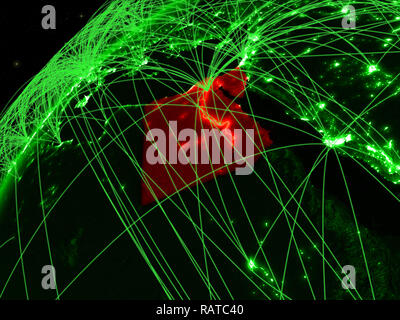 Egypt on green model of planet Earth with network at night. Concept of ...