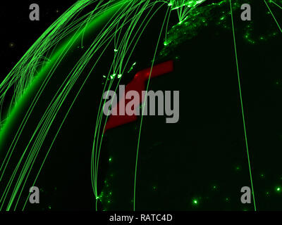 Western Sahara on green model of planet Earth with network at night ...