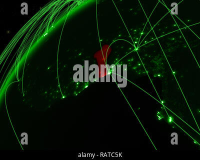 Benin on green model of planet Earth with network at night. Concept of ...