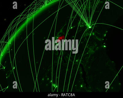 Rwanda on green model of planet Earth with network at night. Concept of ...