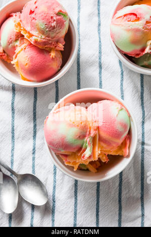 Homemade Rainbow Ice Cream Sorbet in a Bowl Stock Photo