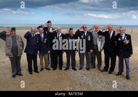 World War Two D-day veterans return to Sword Beach in Normandy on the 60th anniversary of the D-day landings. Stock Photo