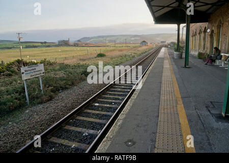 The railway station at the seaside resort of Borth on Cardigan Bay near Aberystwyth, where TV film thriller Hinterland was filmed,Ceredigion,Wales,UK Stock Photo