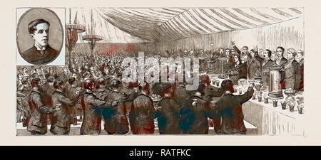 THE COMING OF AGE OF THE DUKE OF NEWCASTLE: FESTIVITIES AT CLUMBER, NEAR WORKSOP, NOTTINGHAM, UK, 1886: THE BANQUET reimagined Stock Photo