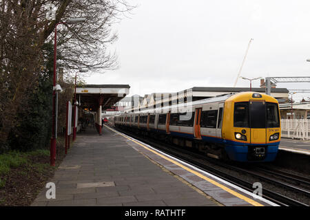 London Overground Train parked at Harrow and Wealdstone Station Stock Photo