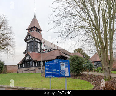 December 2018 - The West end of St John’s Church viewed from The Avenue, High Legh, Knutsford, Cheshire, England, UK Stock Photo