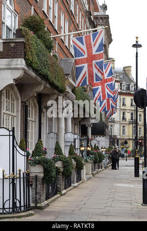 Union Jacks flying at a hotel in Victoria Square London Stock Photo