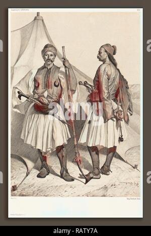 Alexandre Bida (French, 1823 - 1895), Arnautes, Égypte (Albanians, Egypt), lithograph on chine collé. Reimagined Stock Photo