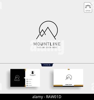 initial M, Mountain lineart logo template vector illustration and business card template design Stock Vector