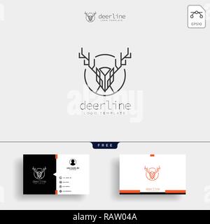 Minimal deer outline or line art logo template vector illustration and business card template design Stock Vector