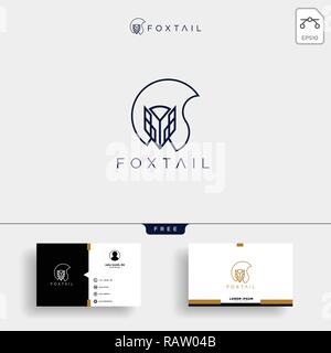 fox tail monoline logo template vector illustation and business card design Stock Vector