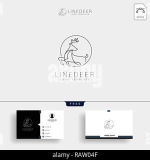 Minimal deer outline or line art logo template vector illustration and business card template design Stock Vector