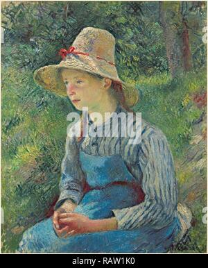 Camille Pissarro, French (1830-1903), Peasant Girl with a Straw Hat, 1881, oil on canvas. Reimagined Stock Photo