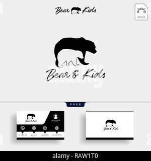 bear mom and kids parents logo template vector illustration and business card design Stock Vector