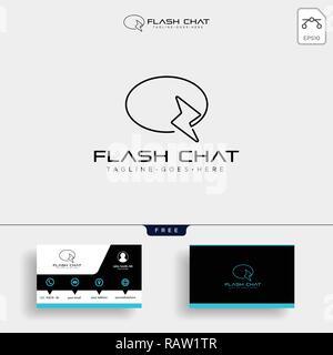 chat message with flash logo template vector illustration and business card design Stock Vector