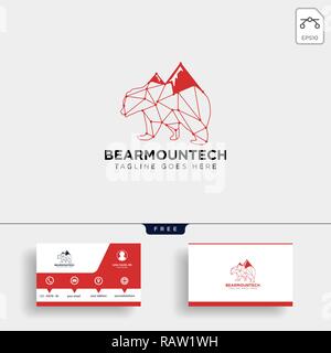bear mountain technology logo template vector illustration and business card design Stock Vector