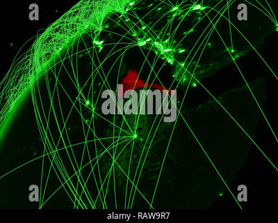Eritrea on green model of planet Earth with network at night. Concept ...