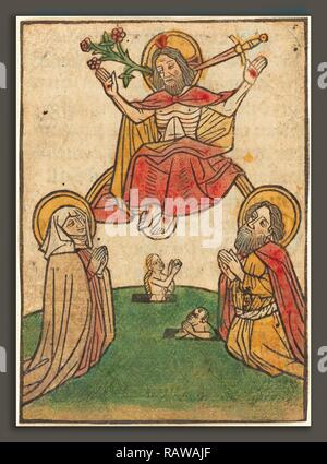Ludwig of Ulm (German, active 1450-1470), The Last Judgment, hand-colored woodcut (blockbook page). Reimagined Stock Photo