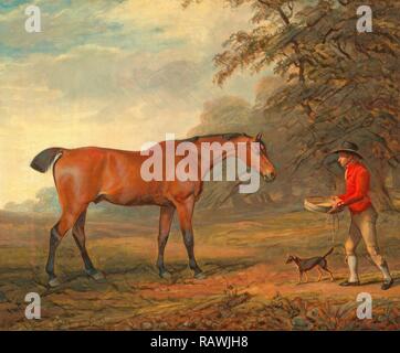 A Bay Horse Approached by a Stable-Lad with Food and a Halter Signed and dated in brown paint, lower left: 'Garrard reimagined Stock Photo