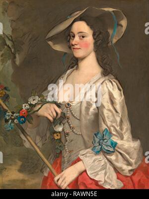 Portrait of a Woman A Woman in Shepherdess' Costume Signed in brown paint (abraded), lower left: 'GKna[...] | Pinxt reimagined Stock Photo