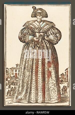 after Jacques Callot, Masked Noble Woman, woodcut. Reimagined by Gibon. Classic art with a modern twist reimagined Stock Photo