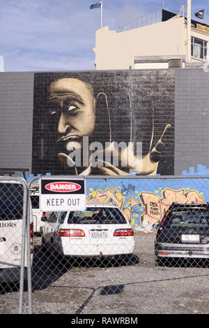 Danger Keep out - street art in Christchurch in New Zealand Stock Photo