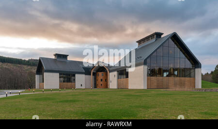 Dalmunach Distilllery in the village of Carron, Speyside, Scotland at sunset. Stock Photo