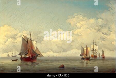 Fishing Boats in a Calm Sea Signed, lower center: 'C Brooking', Charles Brooking, 1723-1759, British. Reimagined Stock Photo