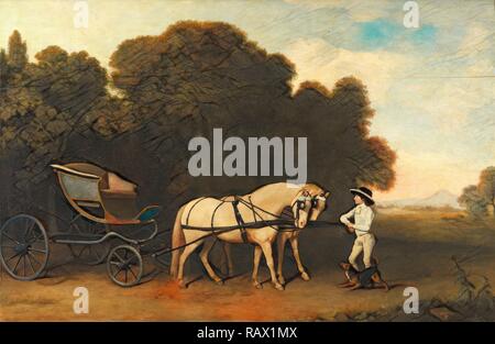 Phaeton with a Pair of Cream Ponies and a Stable-Lad Phaeton with a pair of cream ponies and a tiger-lad Charles II reimagined Stock Photo